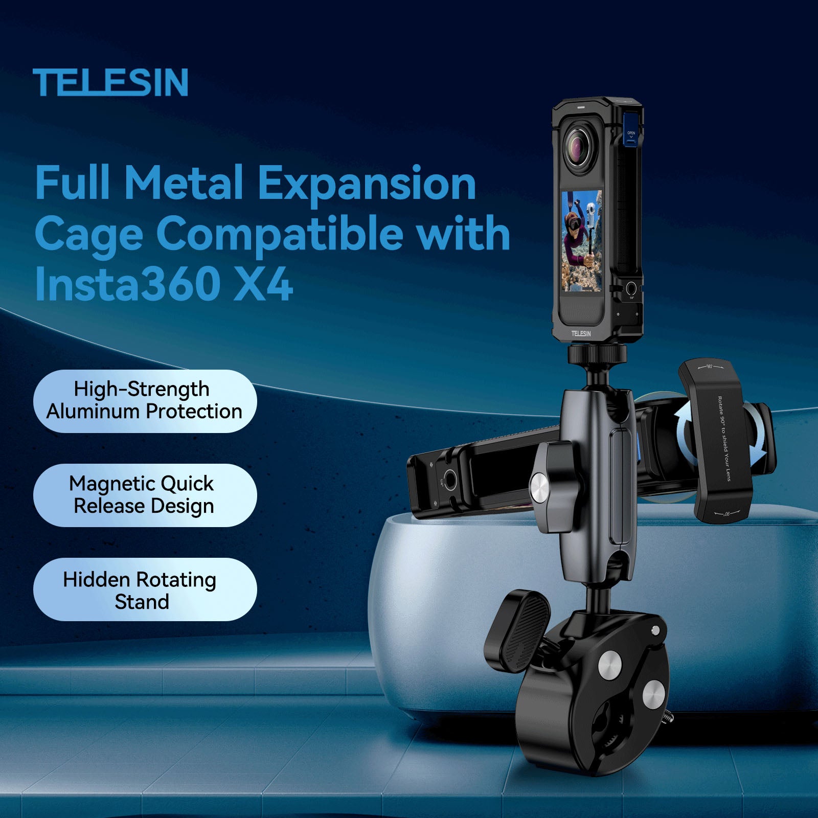 Telesin Full Metal Expansion Cage For Insta360 X4