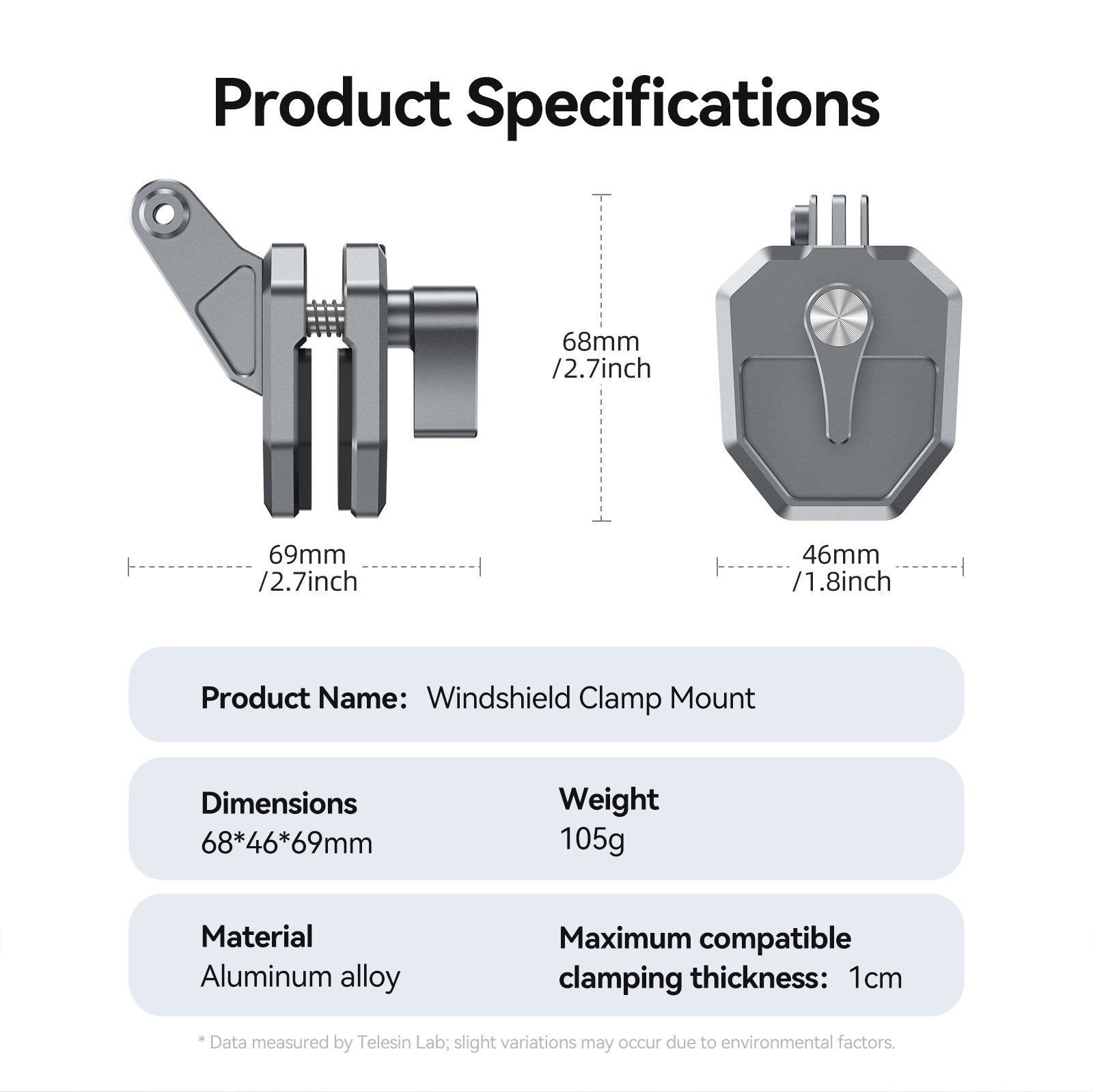 TELESIN Windshield Clamp Mount