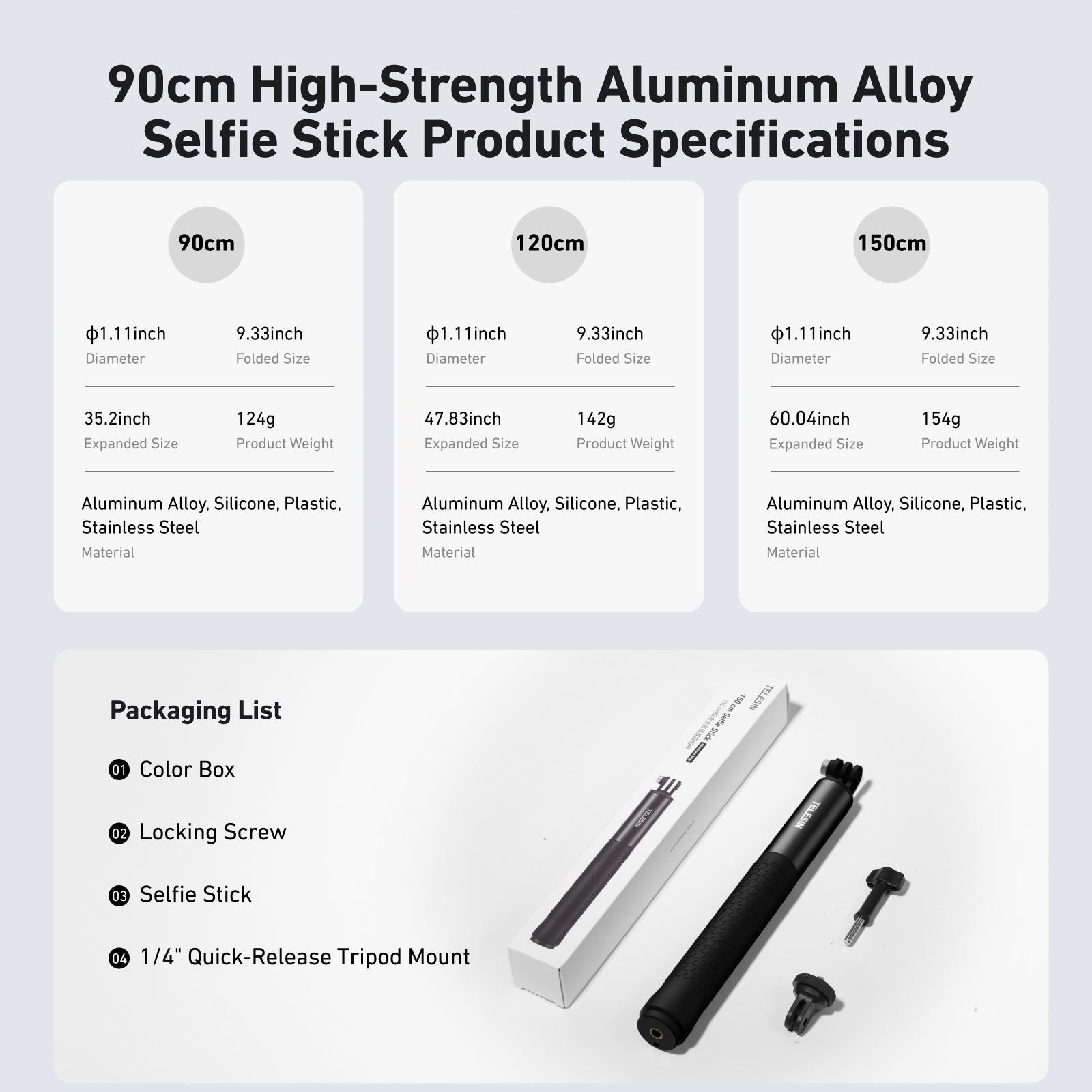 Telesin aluminum alloy high strength selfie stick