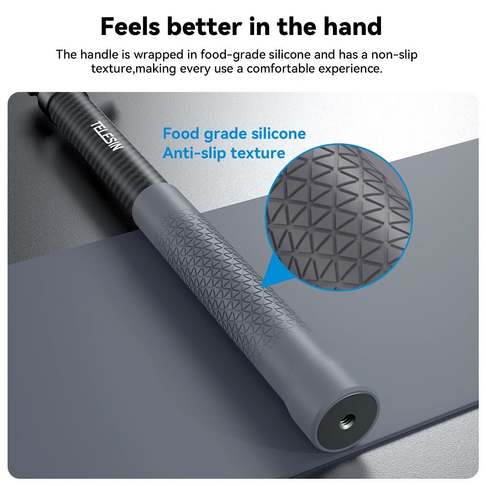 TELESIN 1.2m Adjustable Carbon Fiber Selfie Stick - telesinstore