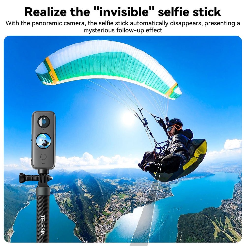 TELESIN 1.2m Adjustable Carbon Fiber Selfie Stick - telesinstore