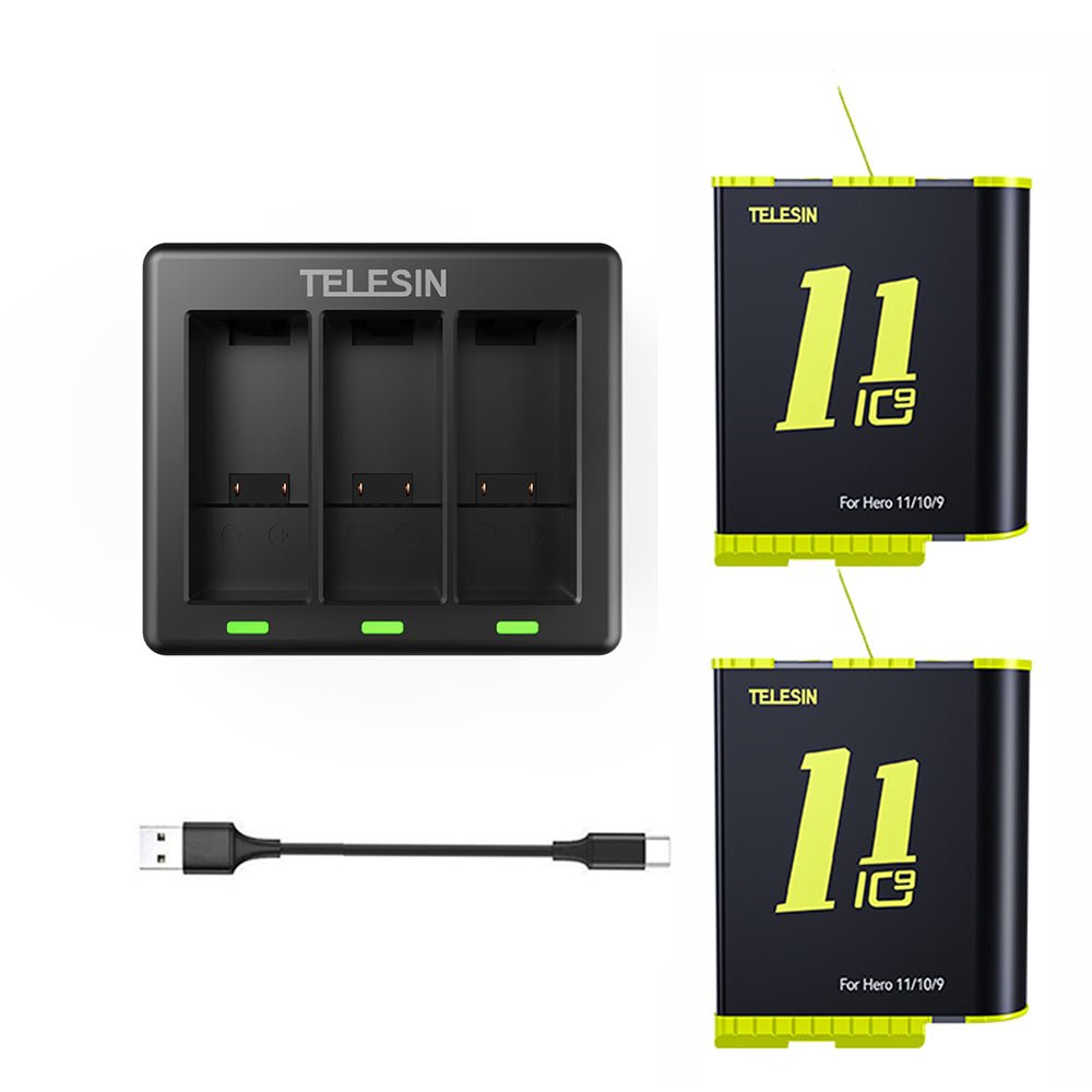 TELESIN 3 Slots Charger with 2 Batteries for GoPro Hero 9/10/11/12 - telesinstore